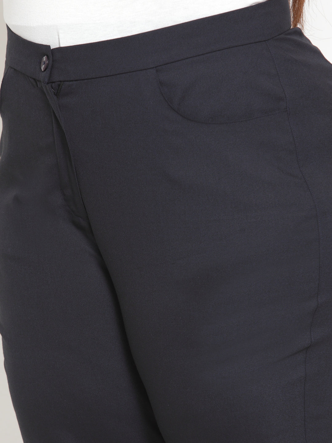 Plus Size Women Navy Blue Regular Fit Solid Regular Trousers