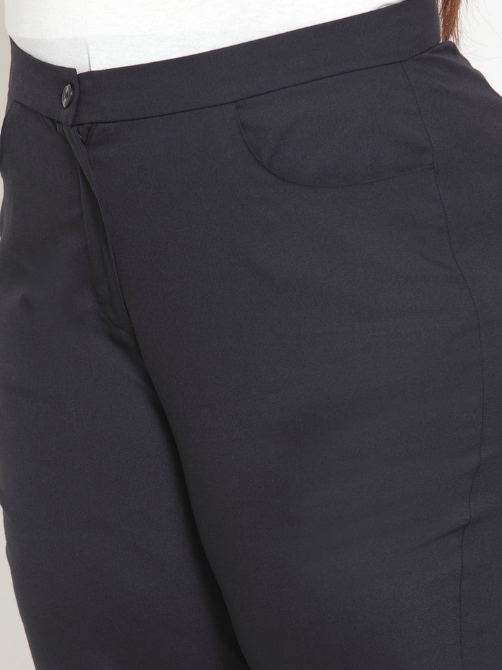 Plus Size Women Navy Blue Regular Fit Solid Regular Trousers
