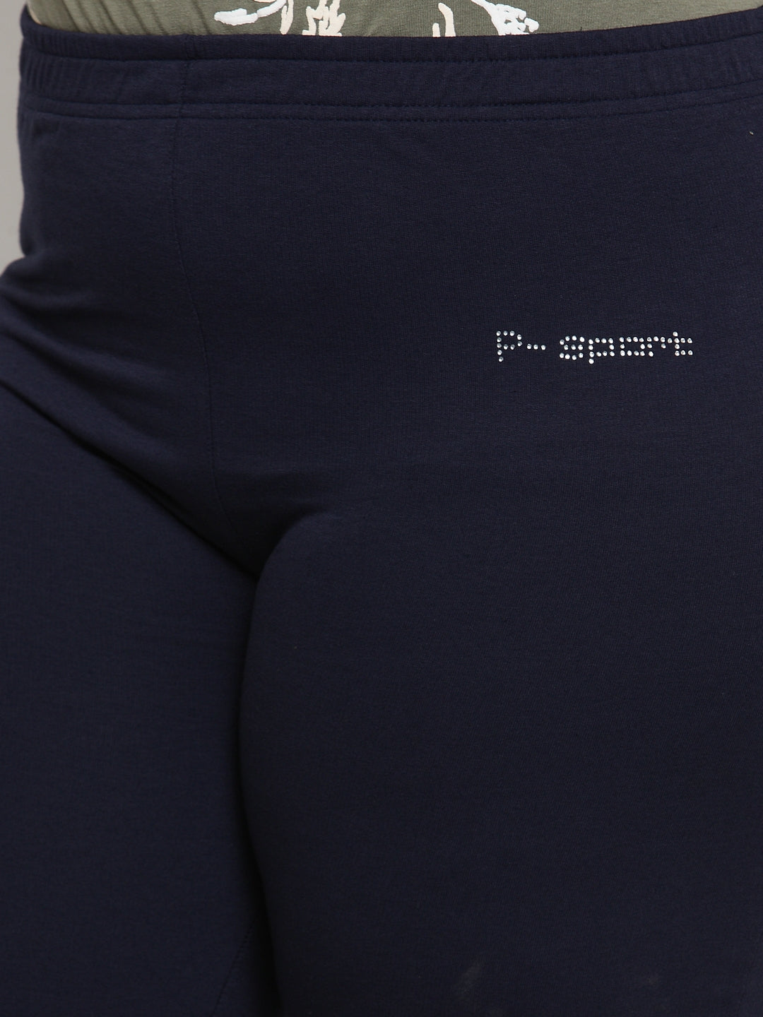 Plus Size Women Navy Blue Solid Straight-Fit Cotton Track Pants