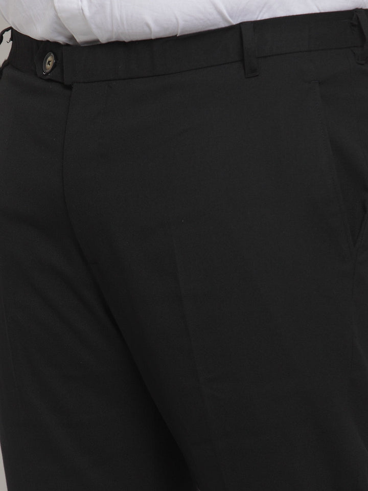 Plus Size Men Black Regular Fit Solid Formal Trousers