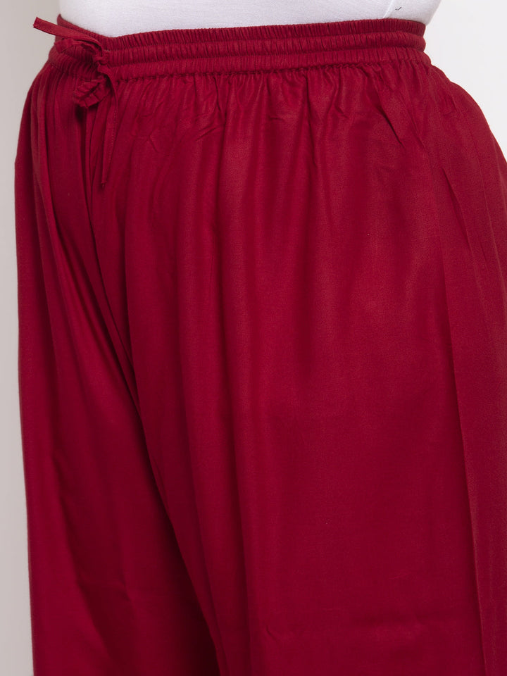 Plus Size Women Maroon Solid Flared Palazzos