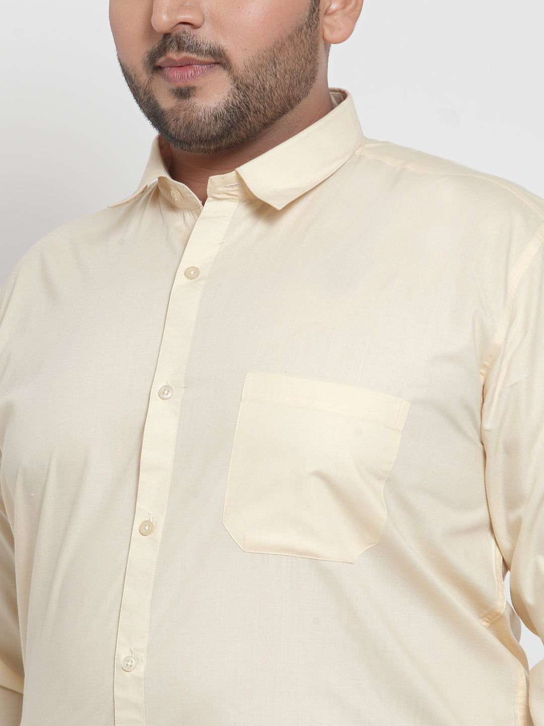 Plus Size Men Beige Comfort Regular Fit Solid Formal Shirt
