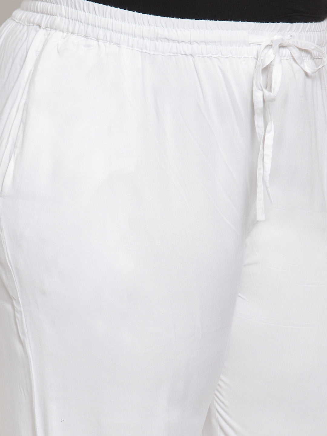 Plus Size Women White Solid Straight Palazzos