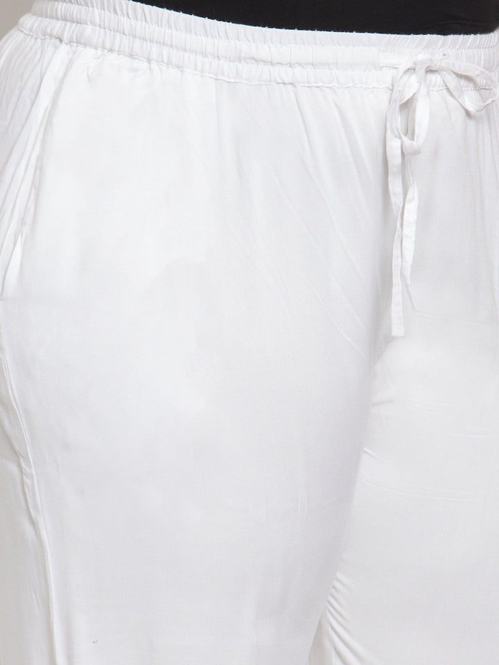 Plus Size Women White Solid Straight Palazzos
