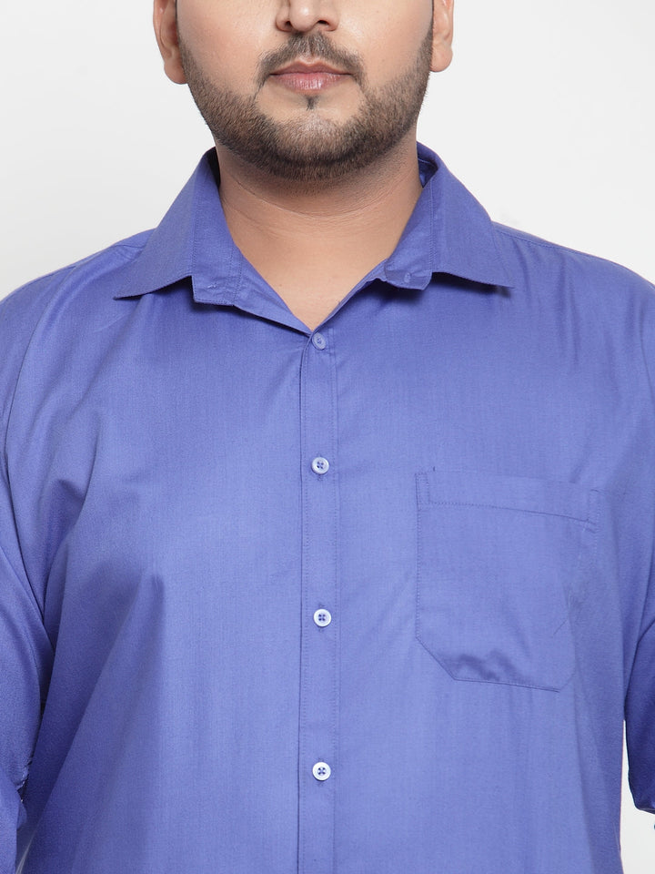 Plus Size Men Blue Regular Fit Solid Casual Shirt