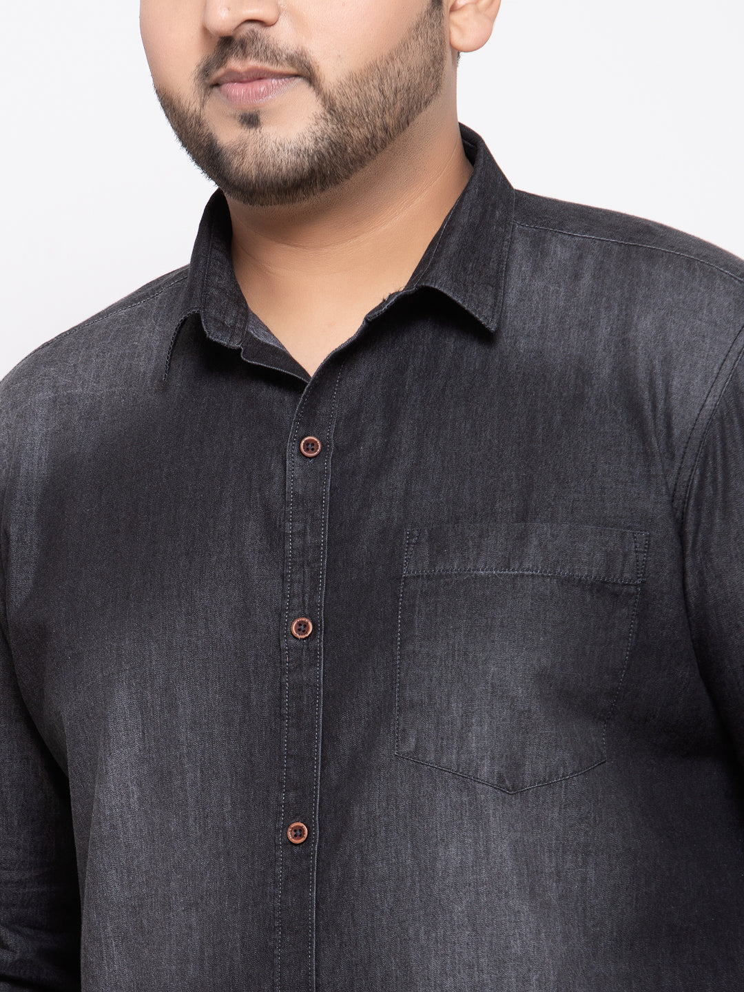 Plus Size Men Black Regular Fit Faded Casual Shirt