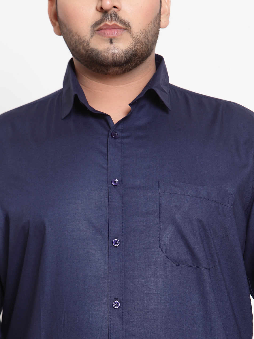 Plus Size Men Navy Blue Regular Fit Solid Casual Shirt