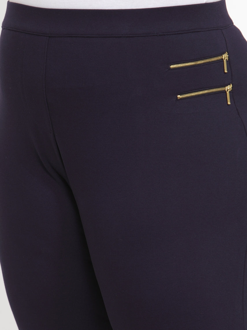Plus Size Women Navy Blue Solid Slim-Fit Jeggings