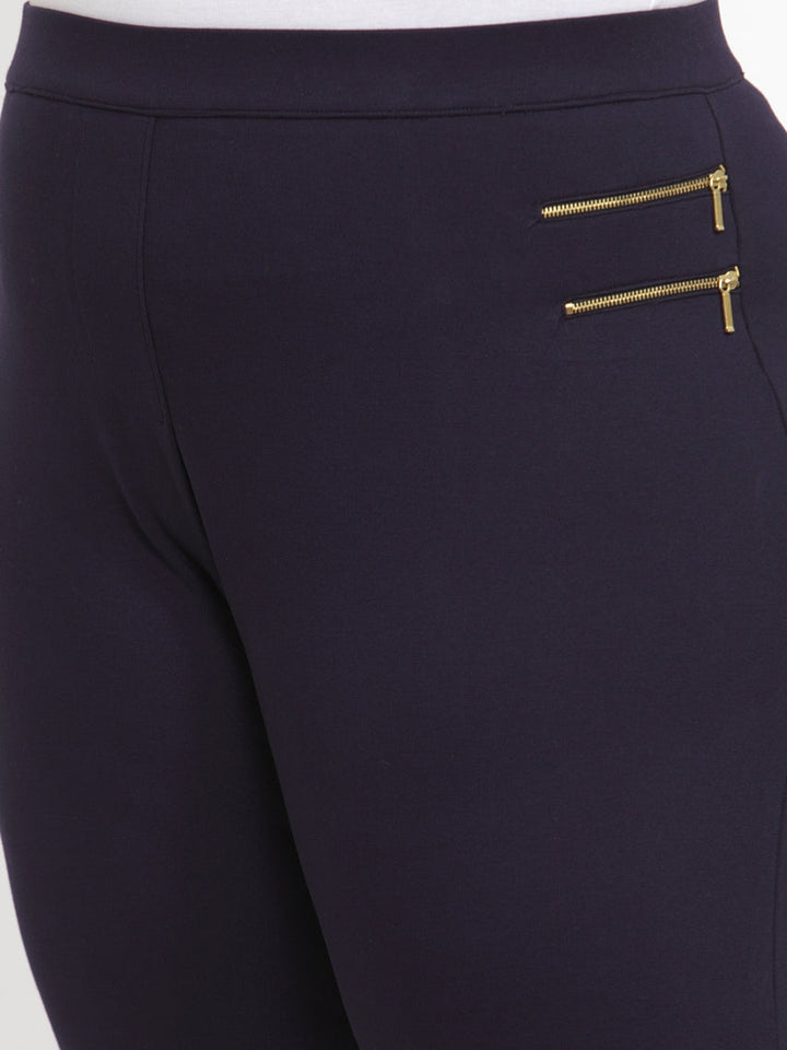 Plus Size Women Navy Blue Solid Slim-Fit Jeggings