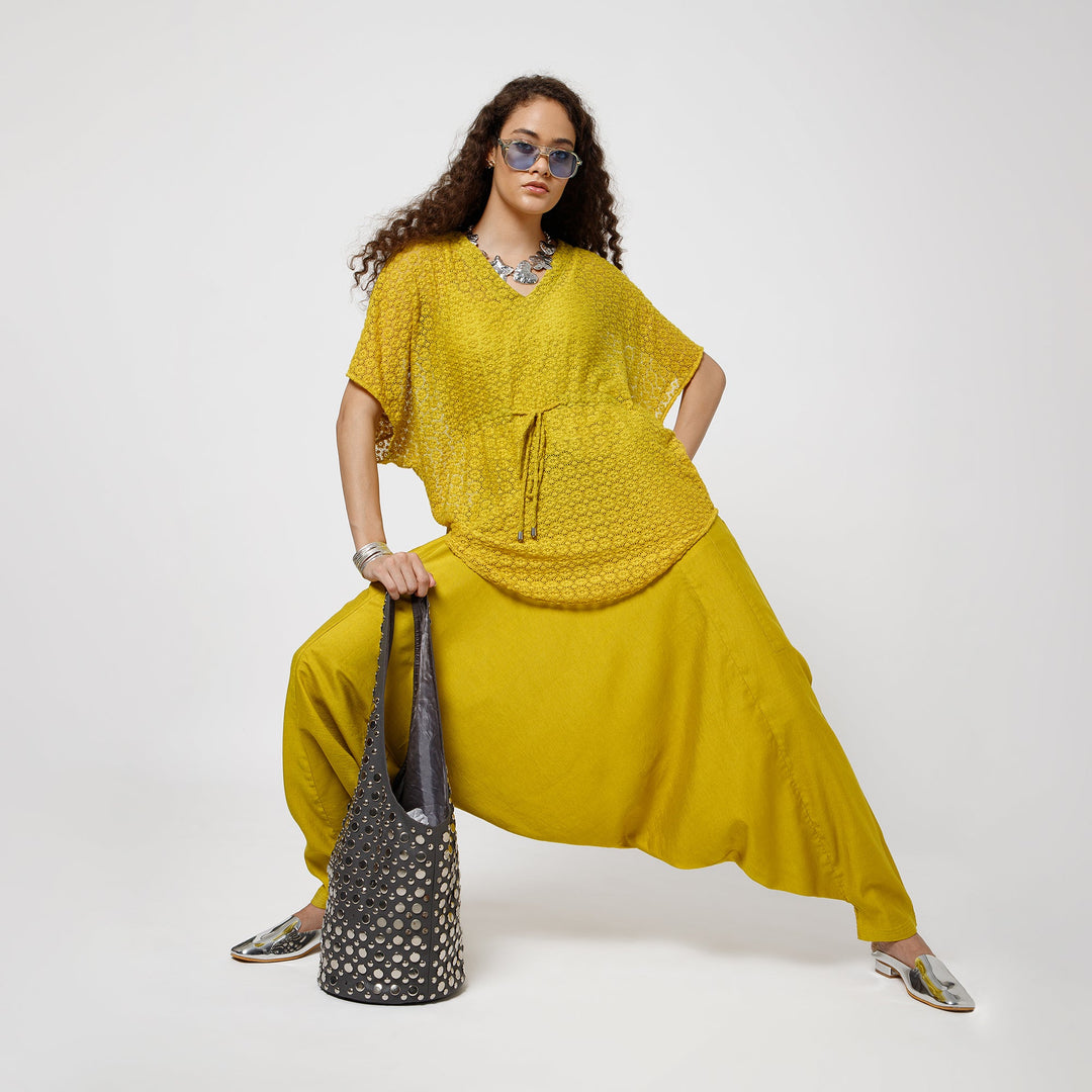 Olive Lace Fabric Kaftan With Spaghetti