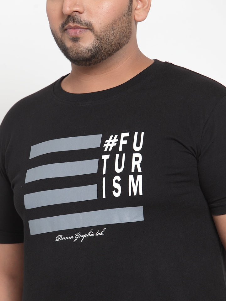 Plus Size Men Black Printed Pure Cotton T-shirt