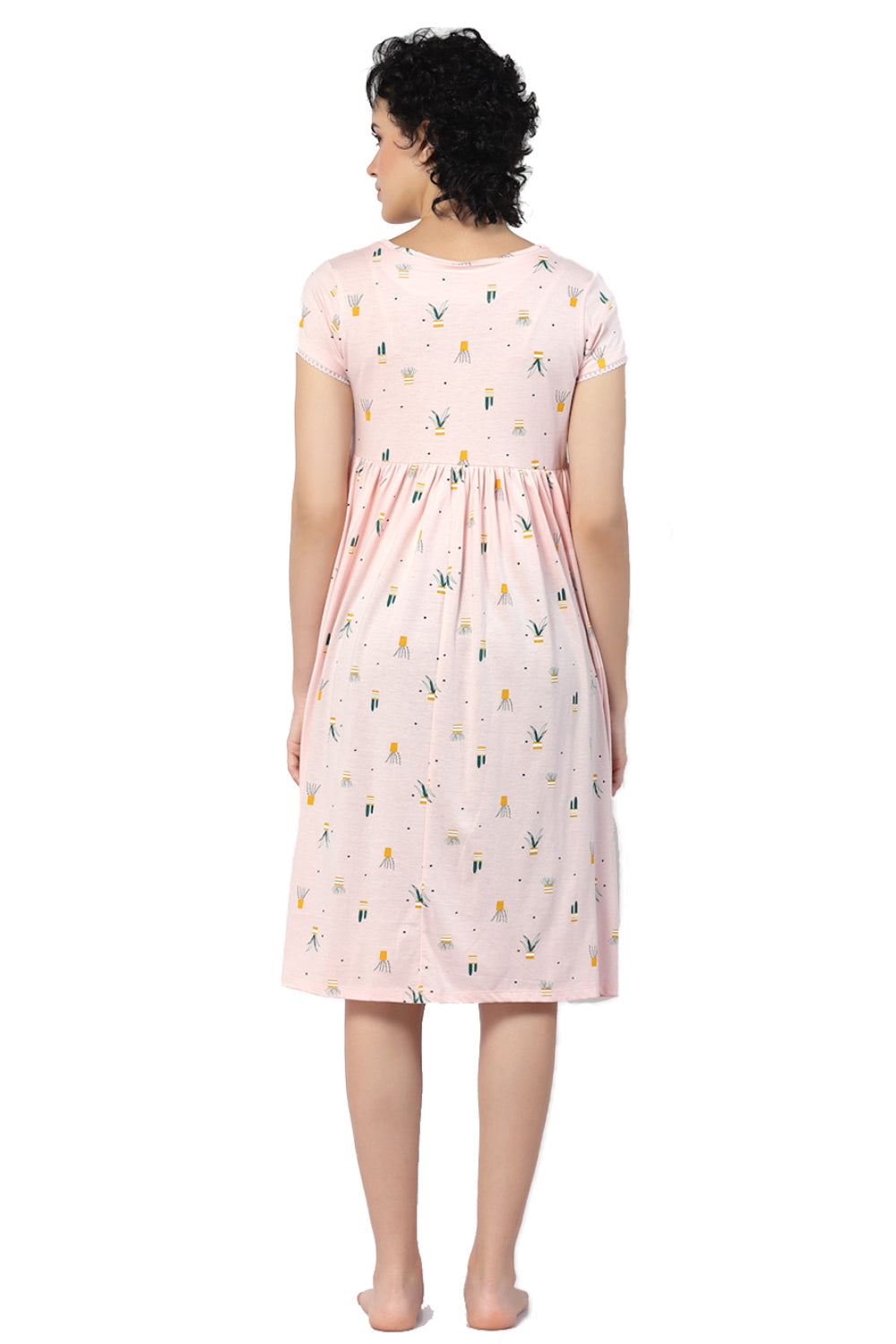 Organic Cotton Maternity Calf-length Nighty-ISML015-Pink Dogwood