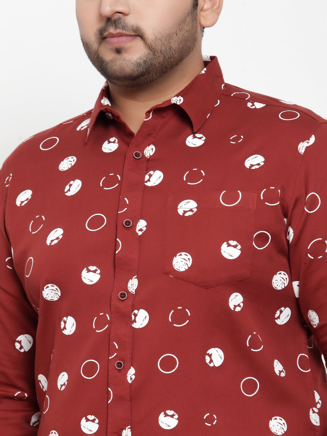 Plus Size Men Maroon Regular Fit Printed Casual Shirt
