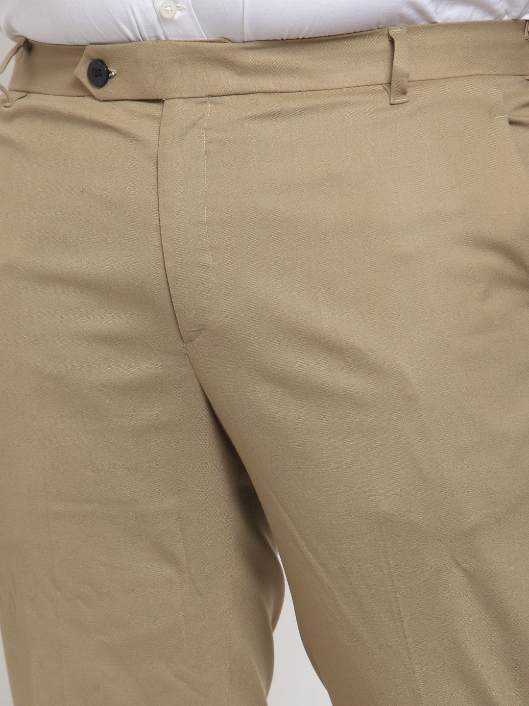 Plus Size Men Beige Regular Fit Solid  Formal Trousers