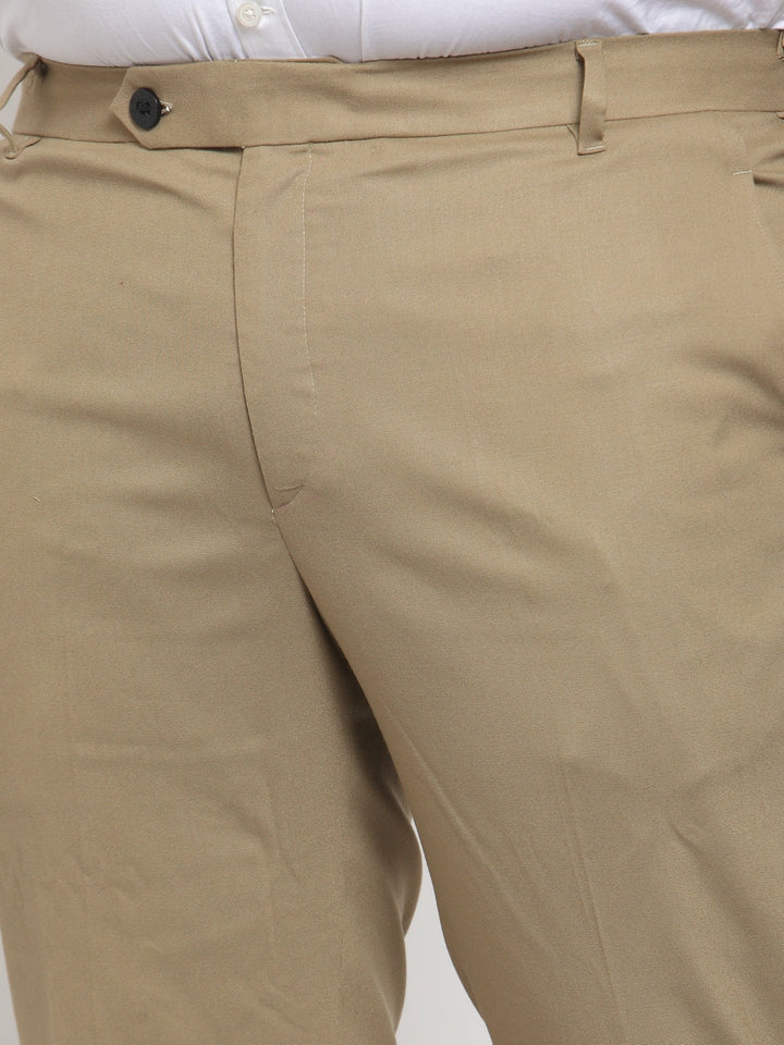 Plus Size Men Beige Regular Fit Solid  Formal Trousers