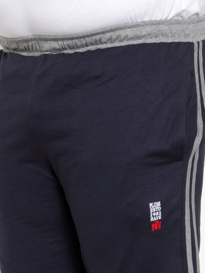 Plus Size Men Navy Regular Fit Tack Pants