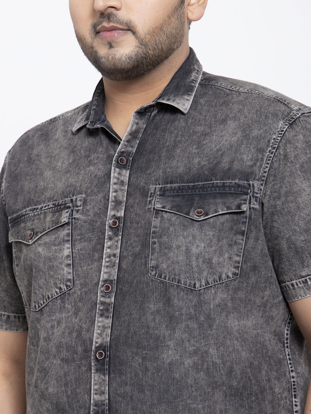 Plus Size Men Charcoal Grey Faded Casual Shirt