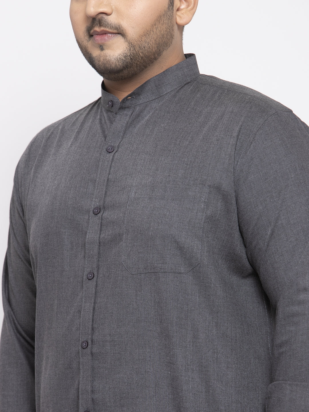 Plus Size Men Grey Regular Fit Solid Casual Shirt