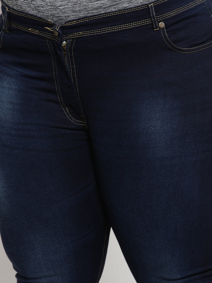 Plus Size Women Navy Blue Slim Fit Jeans