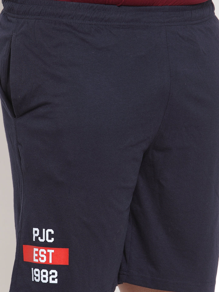 Plus Size Men Navy Blue Solid Slim Fit Regular Shorts