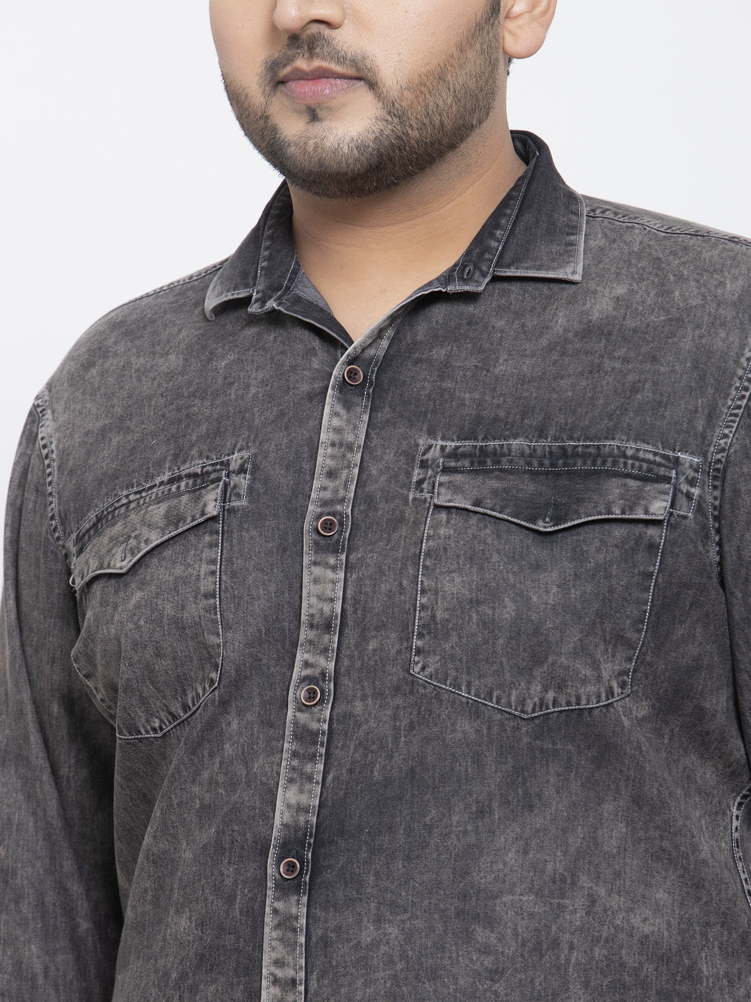 Plus Size Men Charcoal Regular Fit Faded Casual Shirt