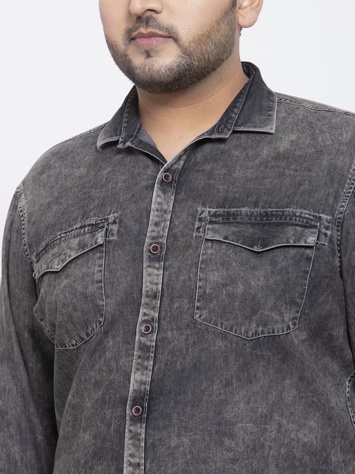 Plus Size Men Charcoal Regular Fit Faded Casual Shirt