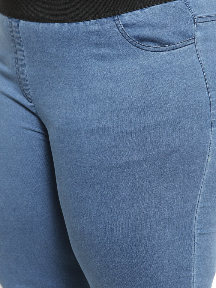 Plus Size Women Blue Solid Jegging
