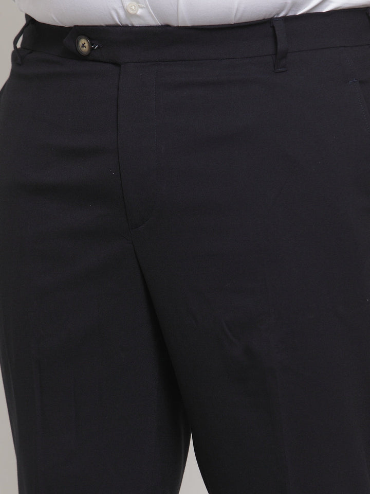 Plus Size Men Navy Blue Regular Fit Solid Formal Trousers