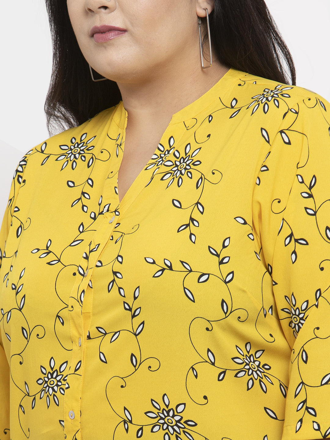 Plus Size Women Yellow Floral Printed Tunic