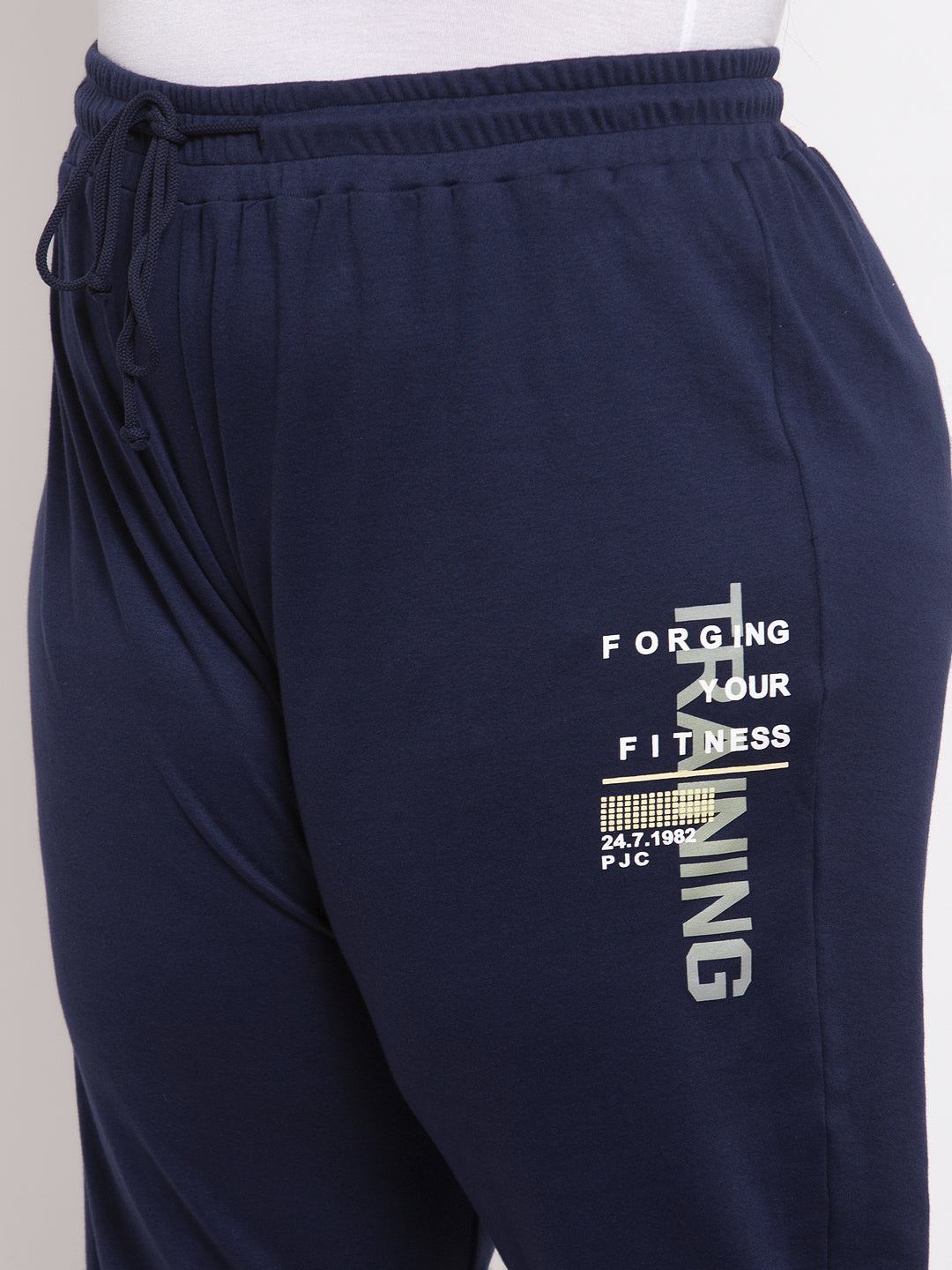 Plus Size Women Navy Blue Solid Straight-Fit Track Pants