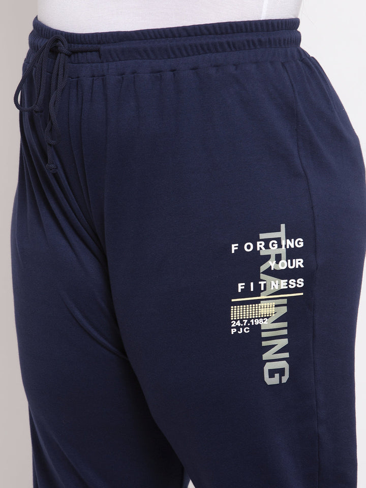 Plus Size Women Navy Blue Solid Straight-Fit Track Pants