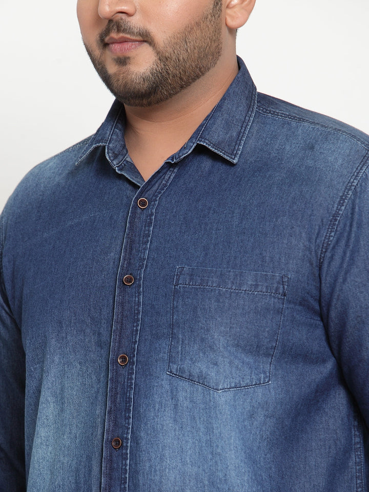 Plus Size Men Blue Comfort Regular Fit Solid Casual Shirt