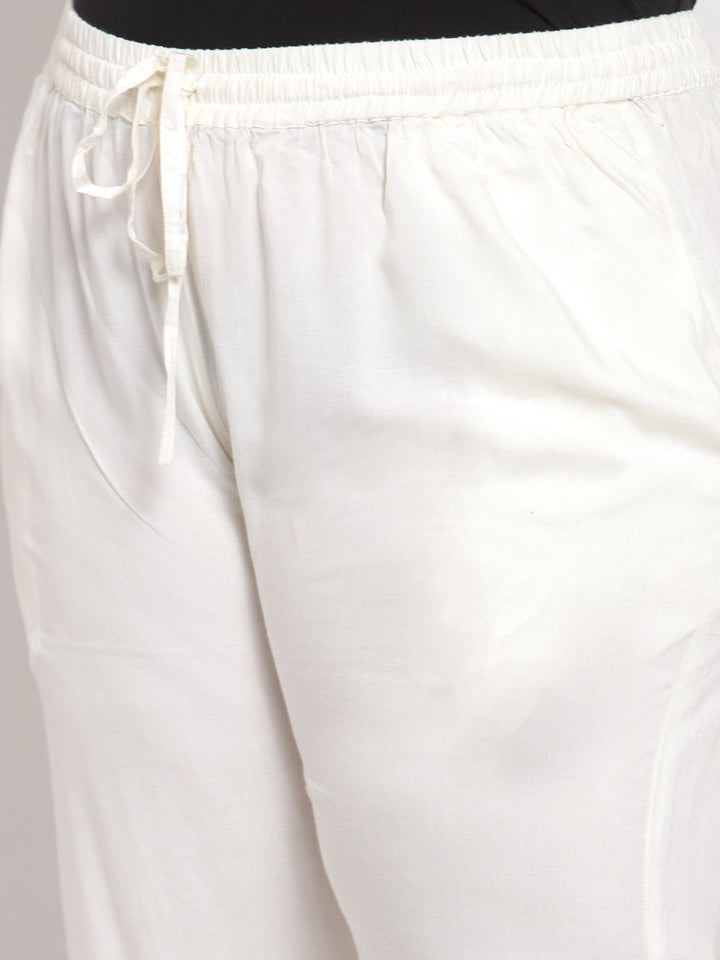 Plus Size Women White Solid Straight Palazzos