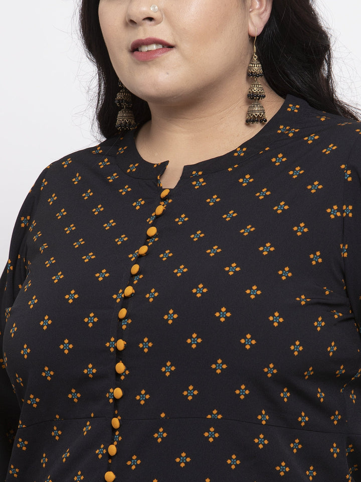 Plus Size Women Black Woven Design A-Line Kurta
