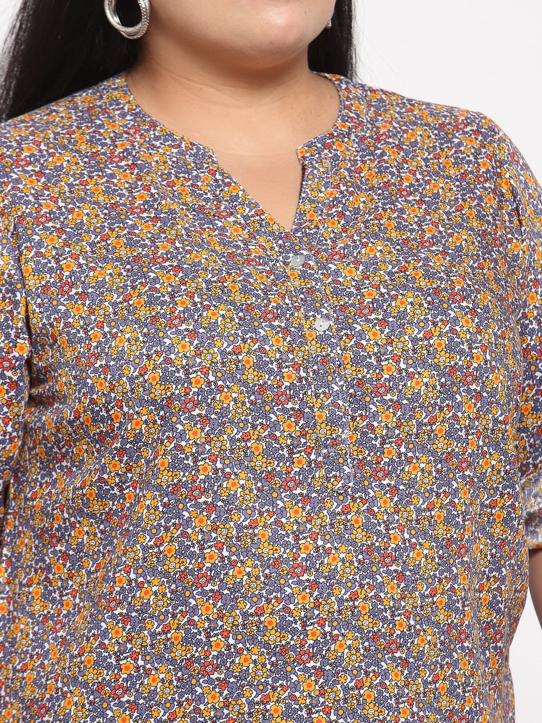Plus Size Multicoloured Floral Shirt Style Top