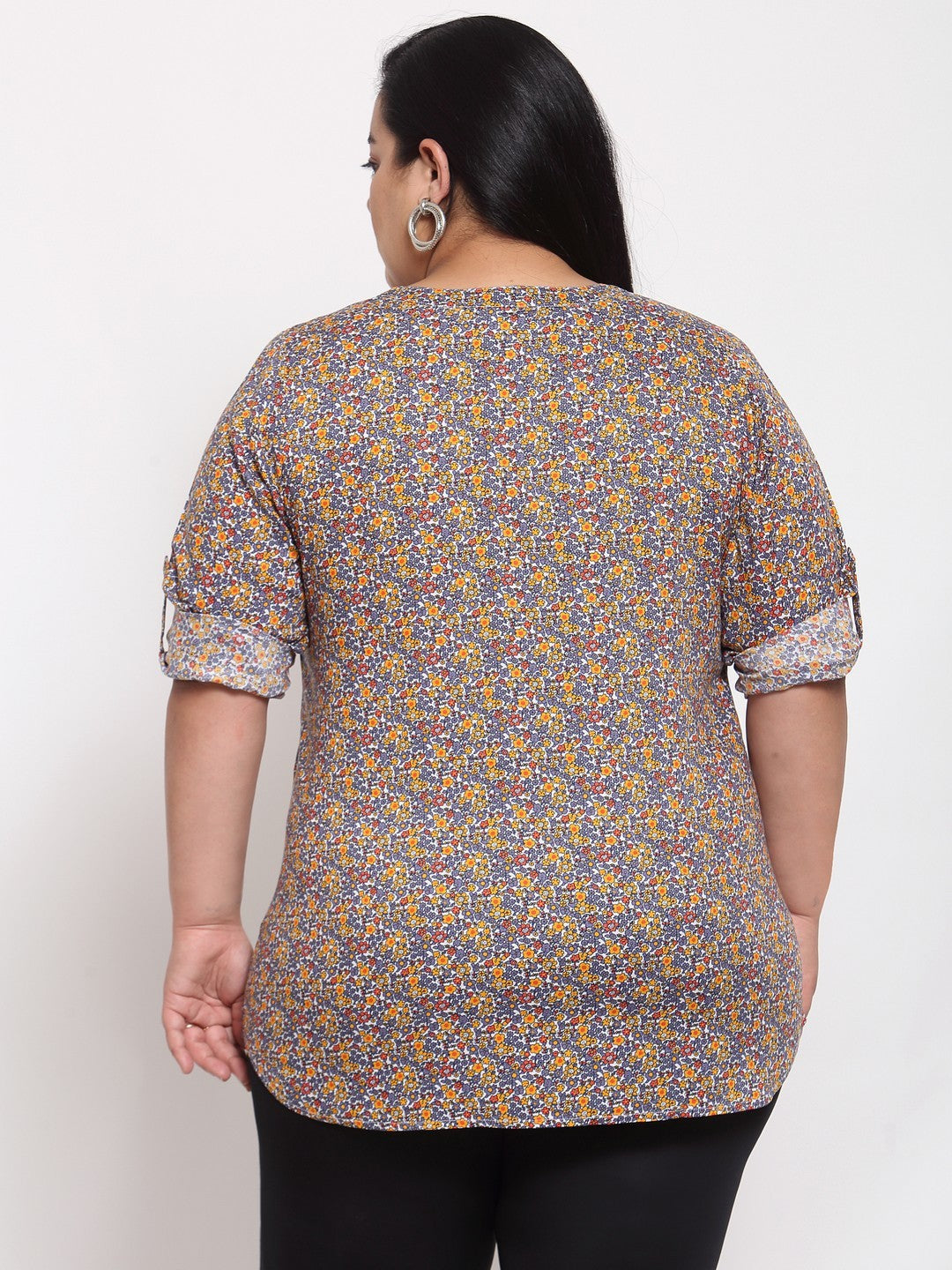 Plus Size Multicoloured Floral Shirt Style Top