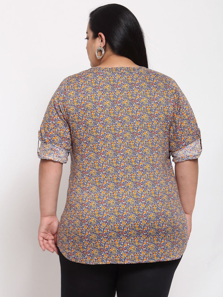Plus Size Multicoloured Floral Shirt Style Top