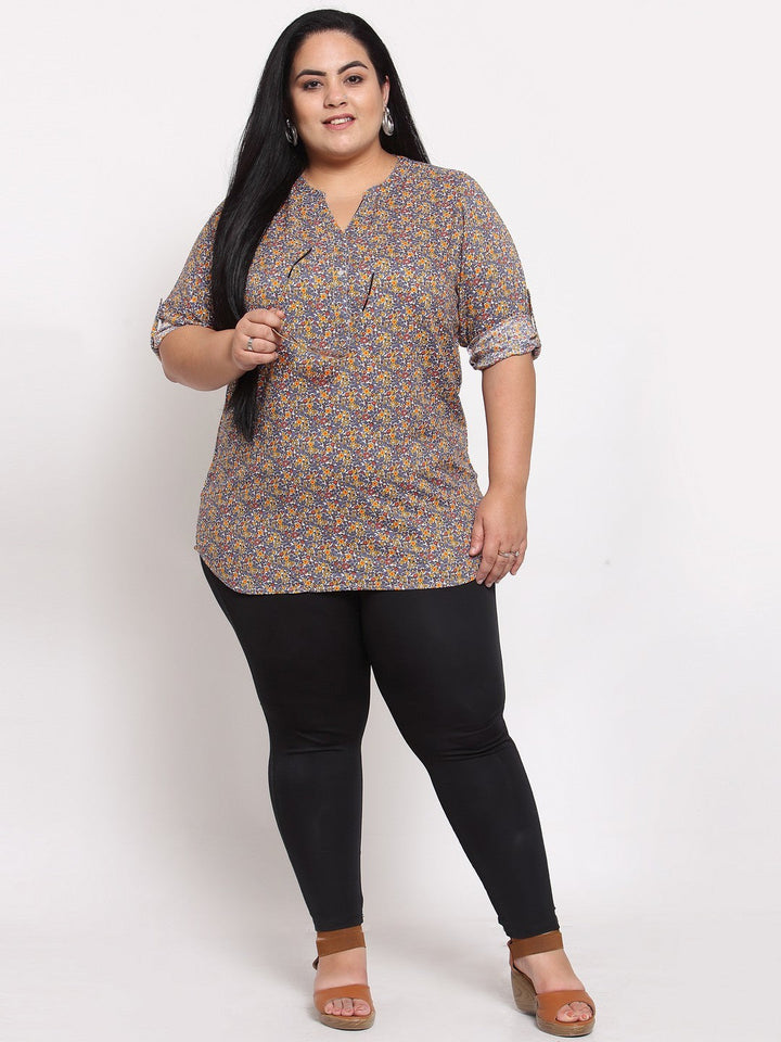 Plus Size Multicoloured Floral Shirt Style Top