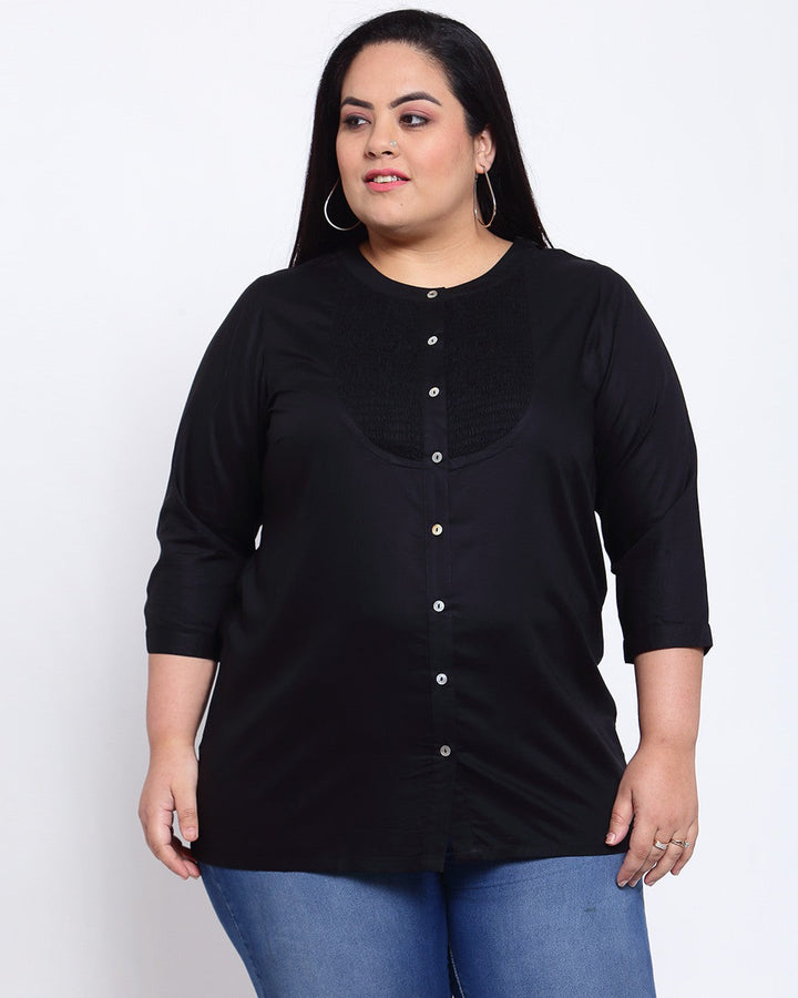 Plus Size Black Shirt Style Top