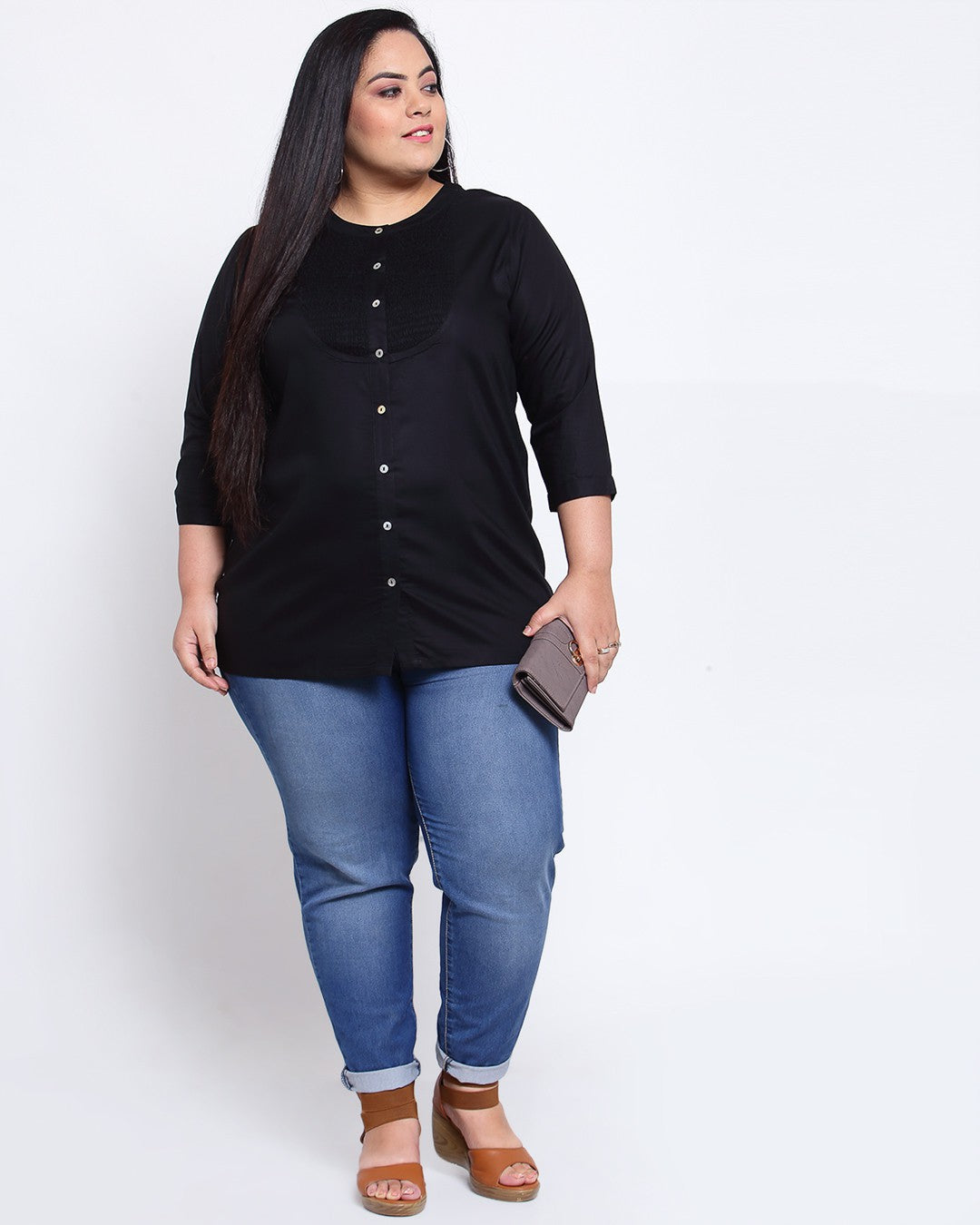 Plus Size Black Shirt Style Top