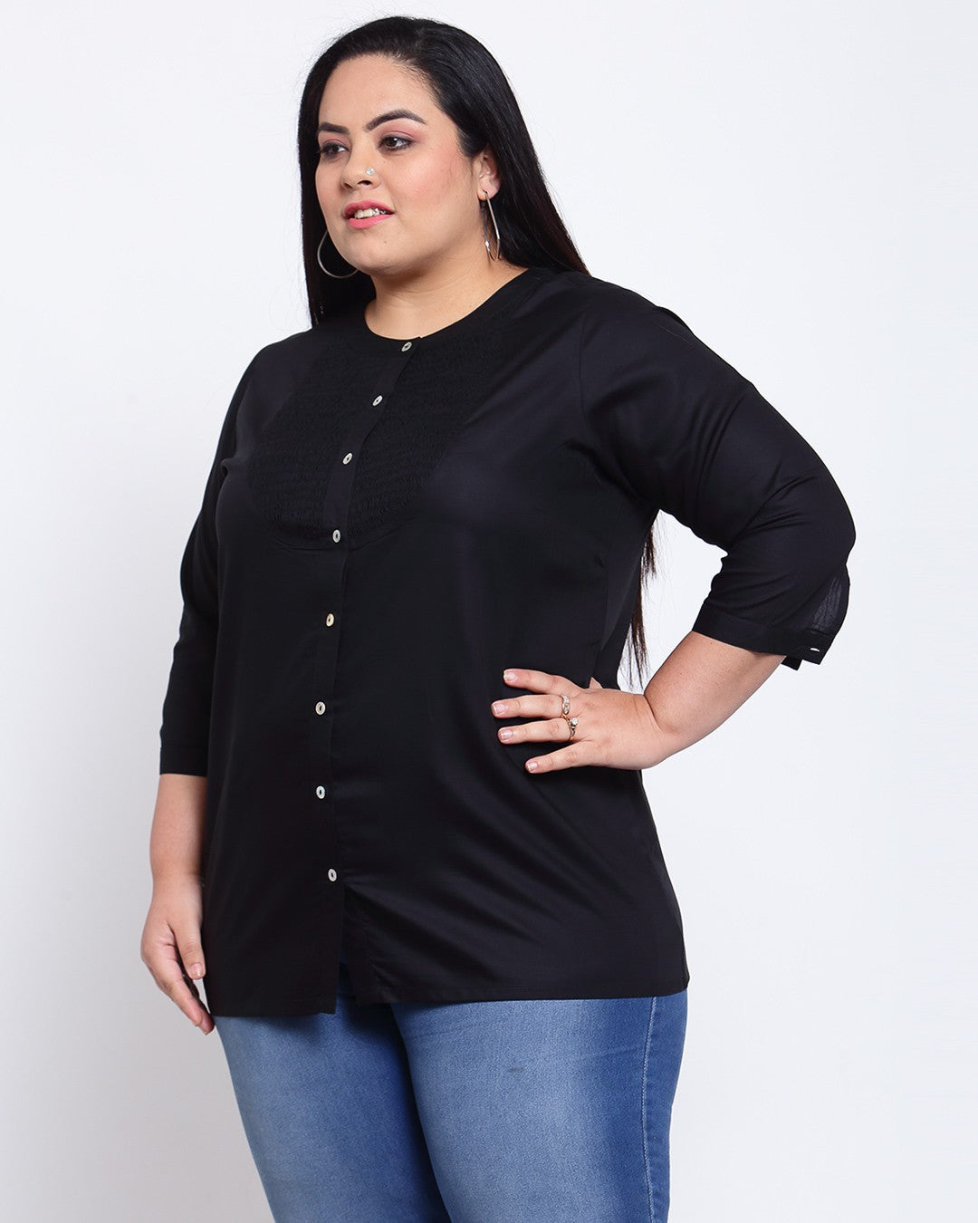 Plus Size Black Shirt Style Top