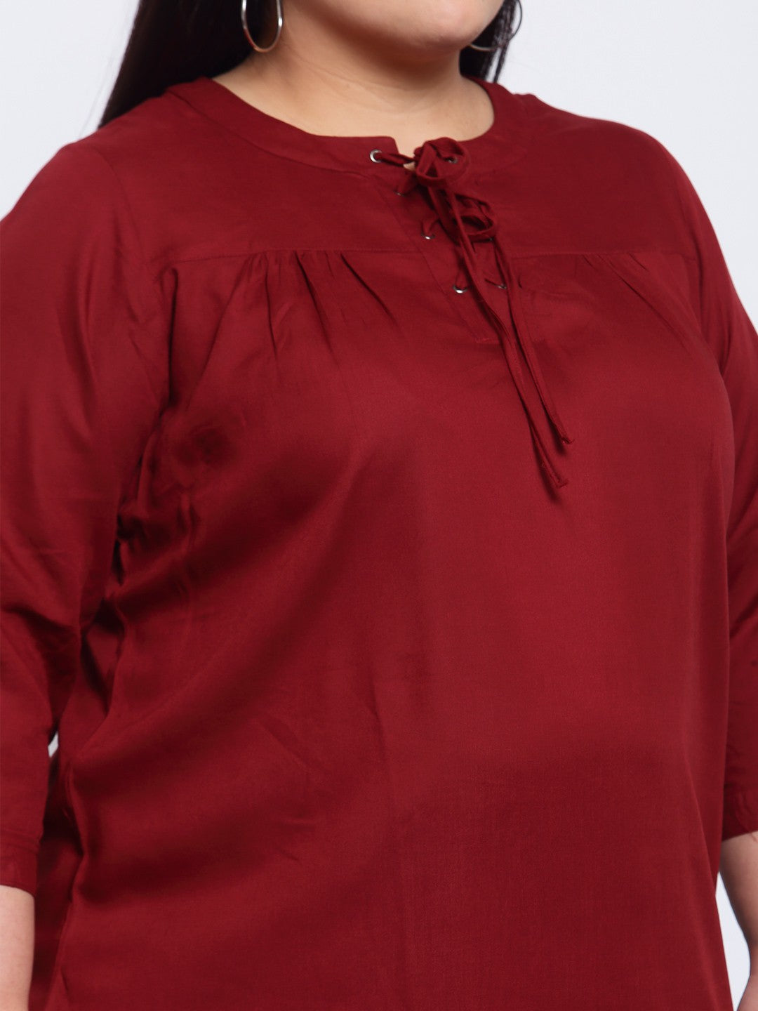 Plus Size Maroon Tie-Up Neck Regular Top