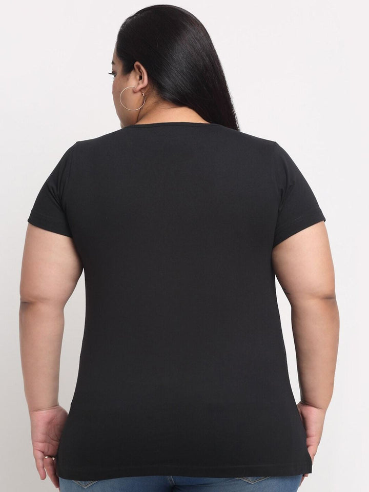 Plus Size Women Black Solid Regular Fit Cotton  T-shirt
