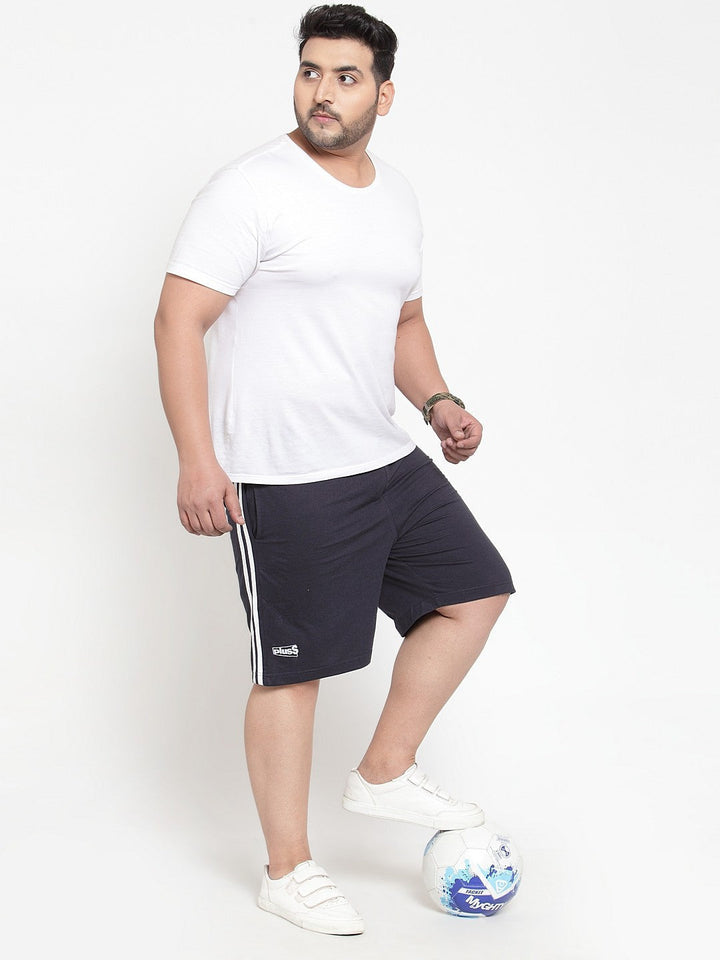 Plus Size Men Navy Blue Solid Regular Fit Sports Shorts