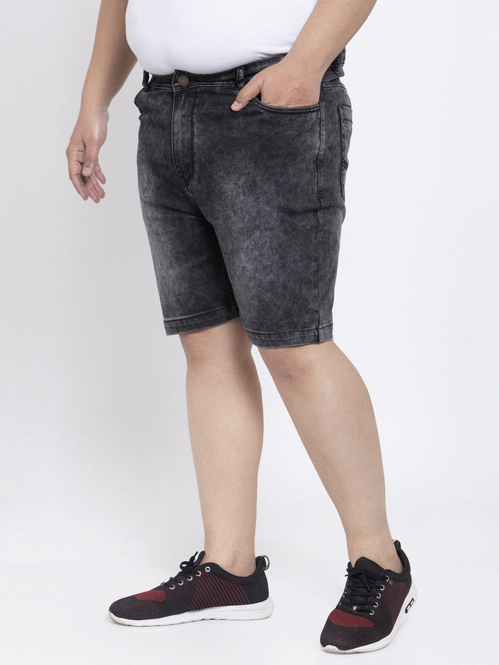 Plus Size Men Black Washed Regular Fit Denim Shorts