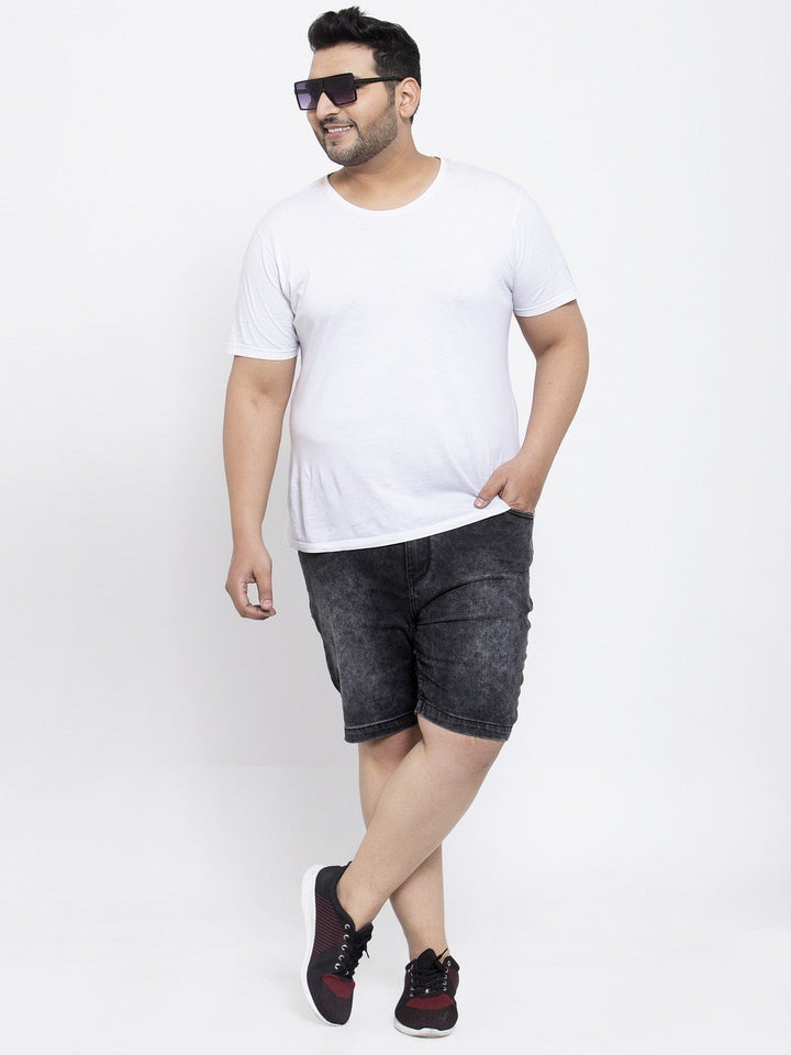 Plus Size Men Black Washed Regular Fit Denim Shorts
