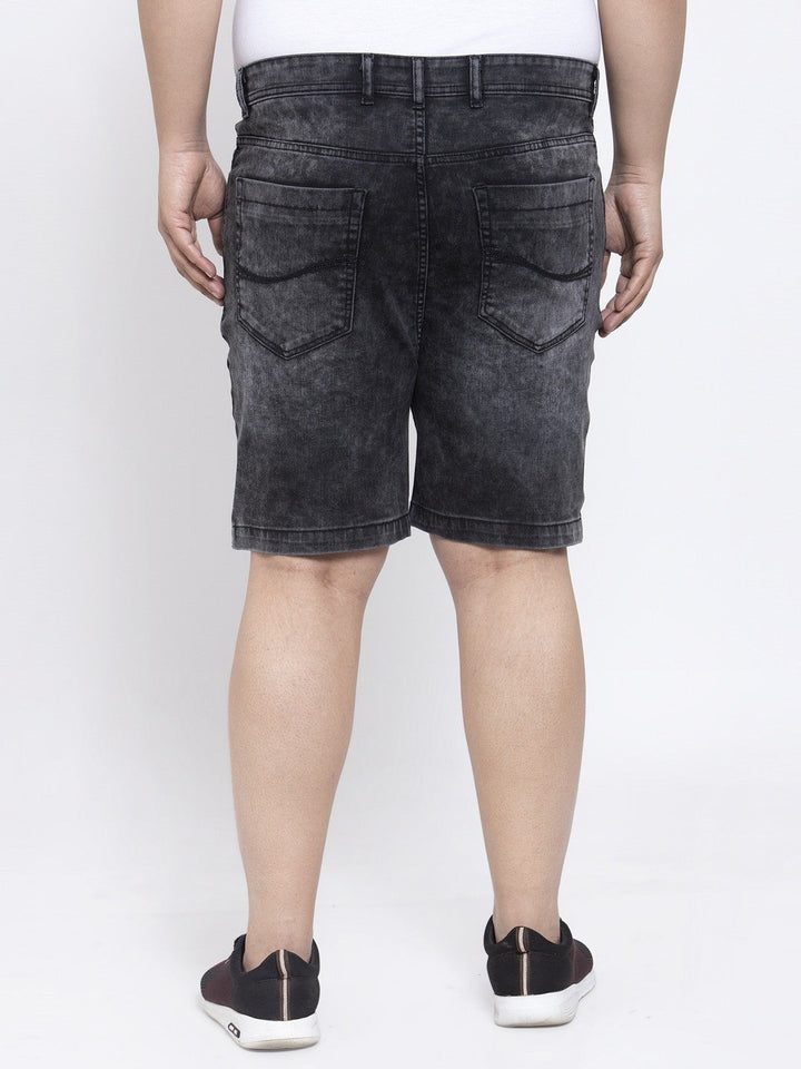Plus Size Men Black Washed Regular Fit Denim Shorts
