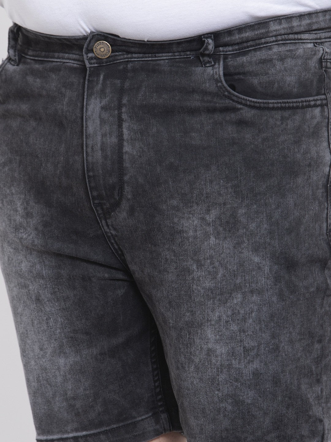 Plus Size Men Black Washed Regular Fit Denim Shorts