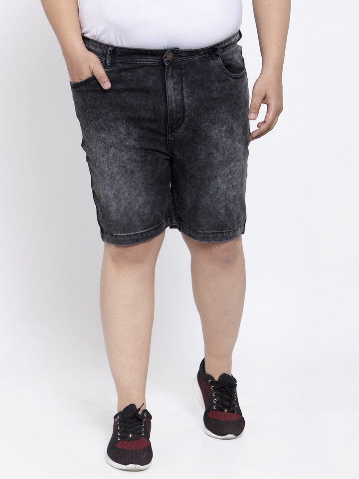 Plus Size Men Black Washed Regular Fit Denim Shorts