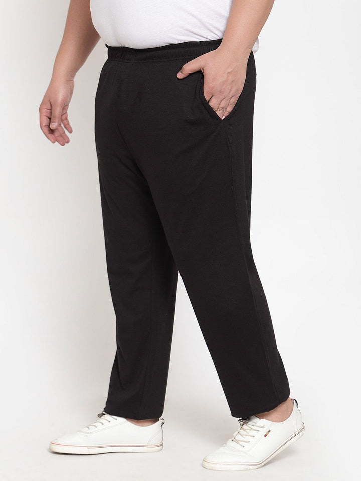 Plus Size Men Black Solid Track Pants